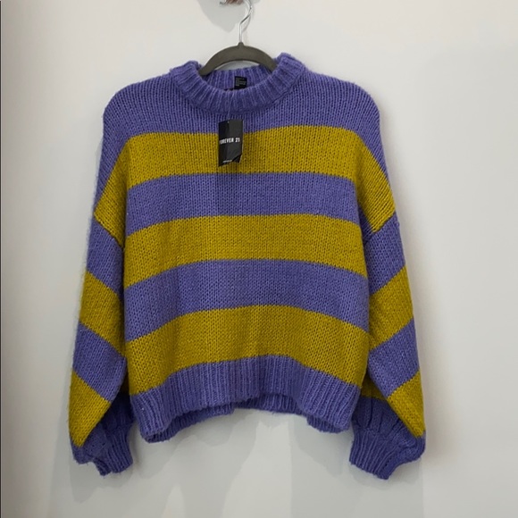 Forever 21 Sweaters - Purple and yellow striped sweatshirt